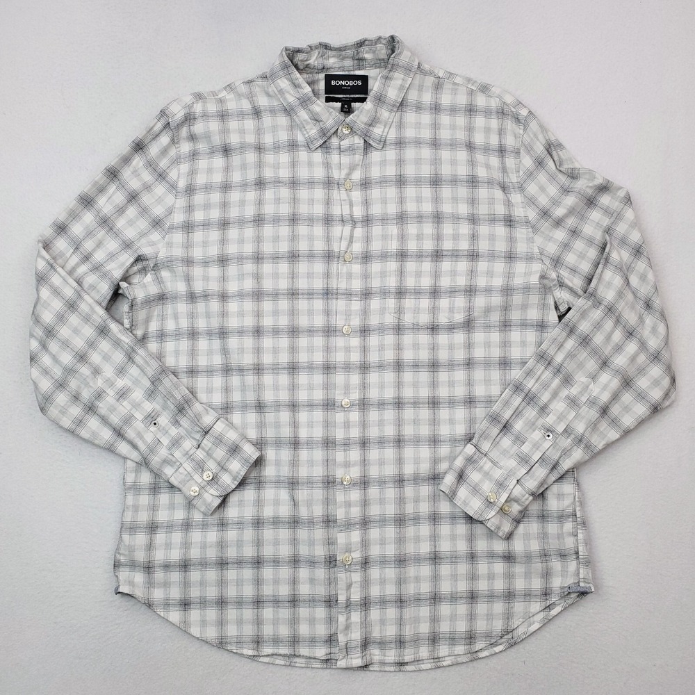 Bonobos Shirt Mens XL Gray Plaid Flannel Button Down Standard Fit Stretch
